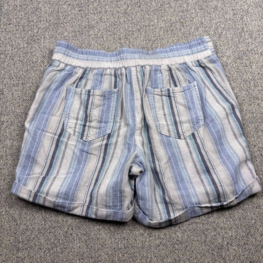 Per Se Women's Linen Blend‎ Boho Striped Tie Waist Fold-Over Hem Shorts Sz S - Picture 4 of 5